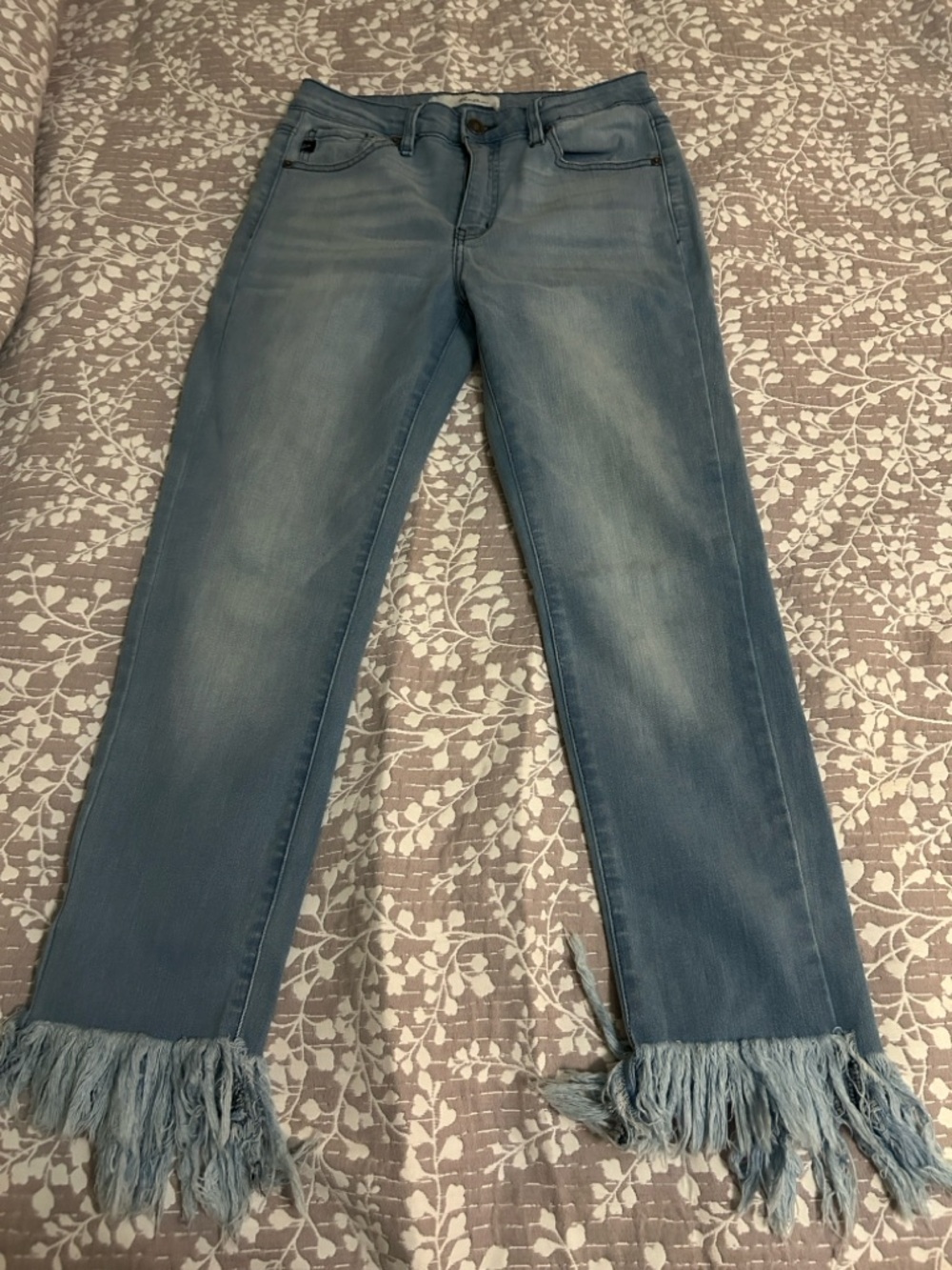 KanCan Light Blue Frayed Crop Jeans